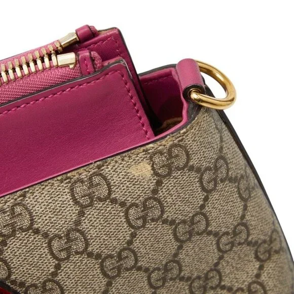 Gucci GG Supreme 2-Way Shoulder Bag Beige Pink Red Leather - Picture 8 of 10